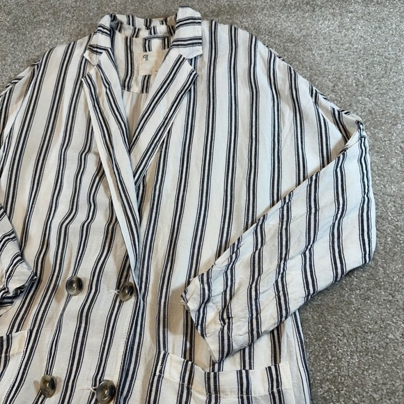 Pilcro Anthropologie Linen Blend Striped Double Breasted Blazer Jacket XS Cream - Picture 8 of 13